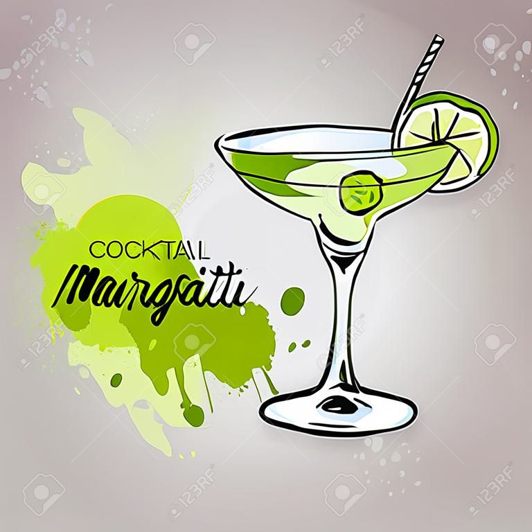 手工绘制的插图的鸡尾酒玛格丽塔酒