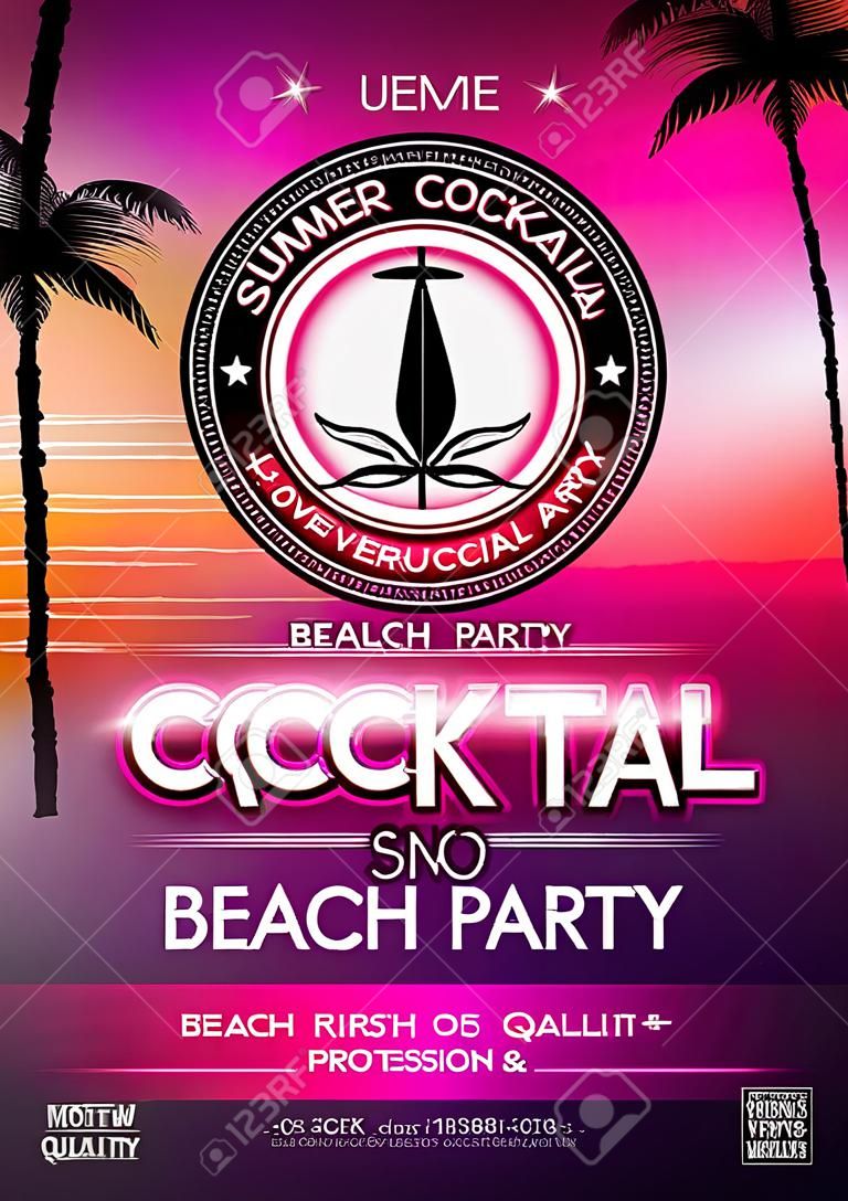 Zomer disco cocktail beach party poster. Lettering voorop