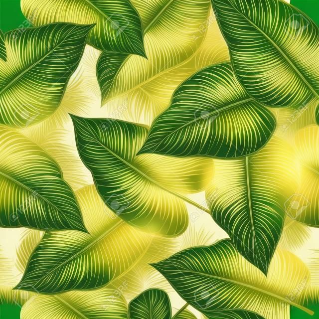 Luxury Seamless pattern with gold and green tropical leaves. vector illustration. summer background