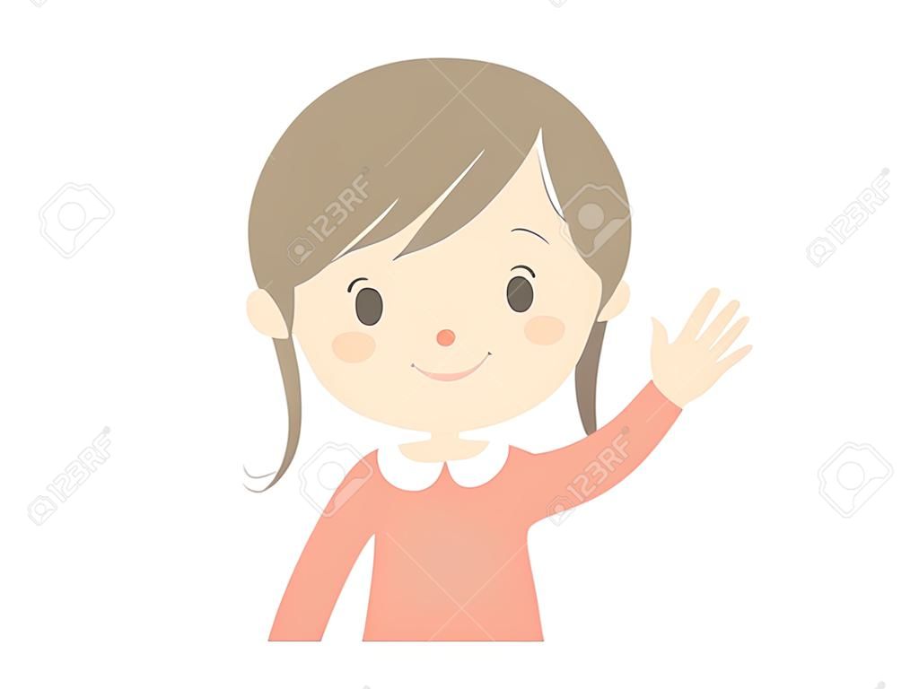 It is a cute illustration of a girl raising hands.