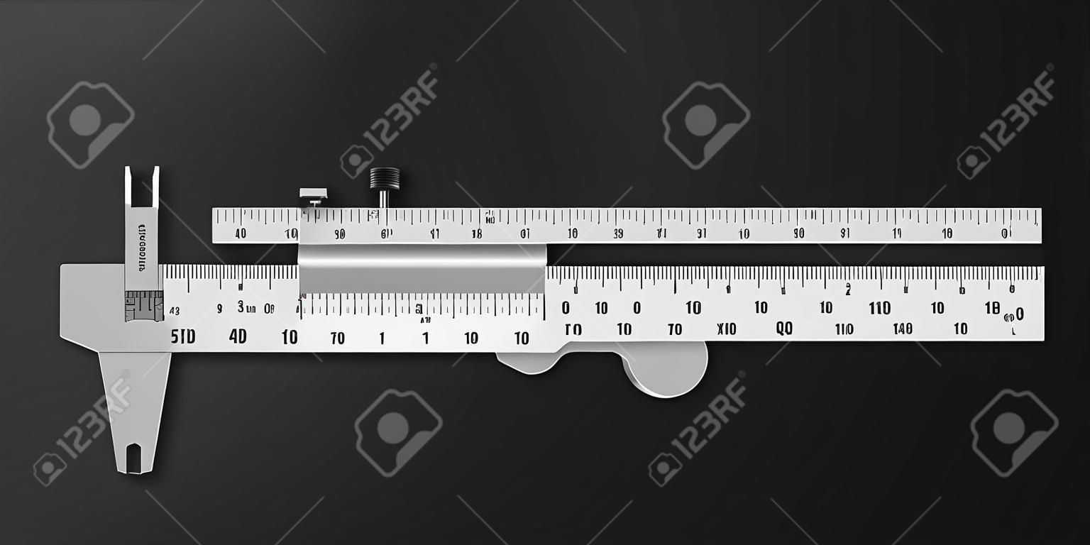 Calíper ou calíper - ferramentas de medição de regra de calíper, ferramenta de medição de dimensões de alta precisão isolada no fundo branco