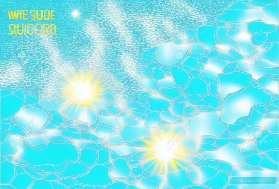 A ilustração da superfície da água com reflexos solares - imagem colorida totalmente vetorial. Piscina ideal, textura do mar e do oceano.