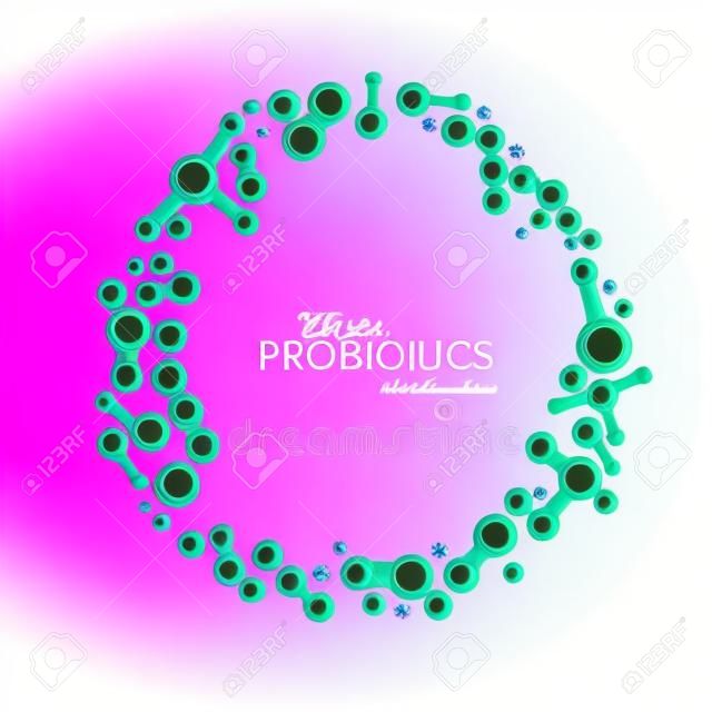 Probiotyki i prebiotyki. Normalny obraz gram-dodatniej mikroflory beztlenowej. Edytowalna ilustracja wektorowa w jasnych kolorach w niepowtarzalnym stylu. Pojęcie medyczne, opieki zdrowotnej i naukowej.