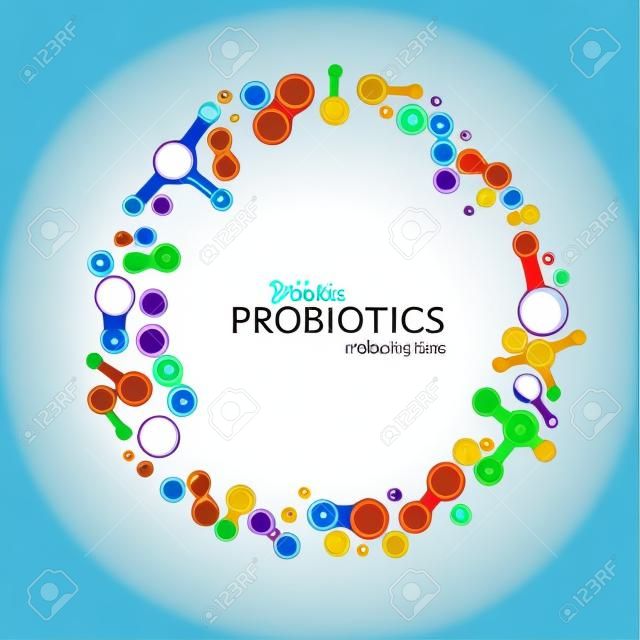 Probiotics and prebiotics. Normal gram-positive anaerobic microflora image. Editable vector illustration in bright colors in unique style. Medical, healthcare and scientific concept.