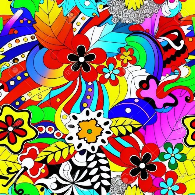 Abstrakte psychedelische nahtlose Muster. Colorful Sommer floral background.