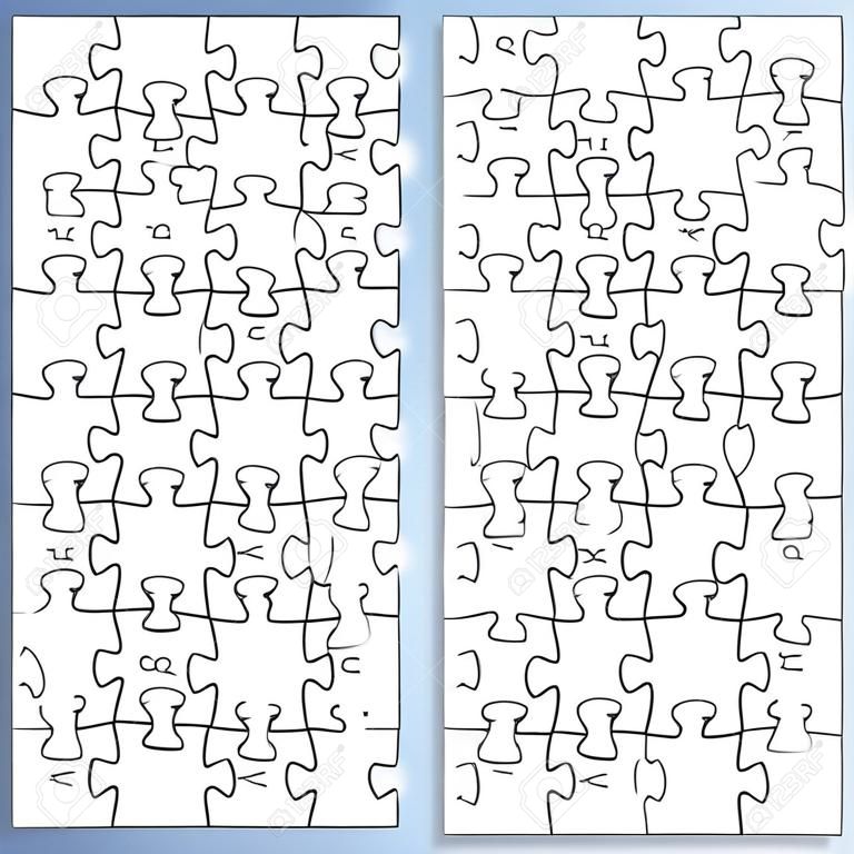 Puzzle set: 24, 28, 30, 35, 36 pieces. Outline vector jigsaw.