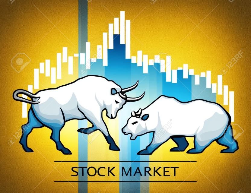 Stier en beer, symbolen van de aandelenmarkt trends. Vector illustratie