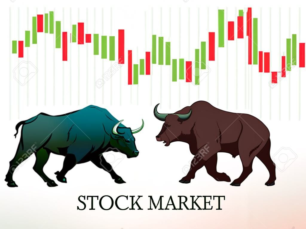 Bull and bear, symbols of stock market trends. Vector illustration