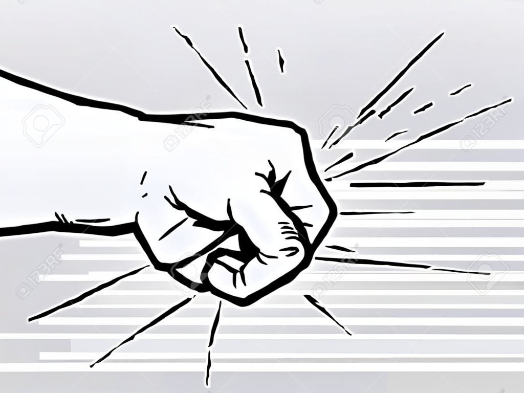 Hand, fist punching or hitting. Comic pop art, symbol.