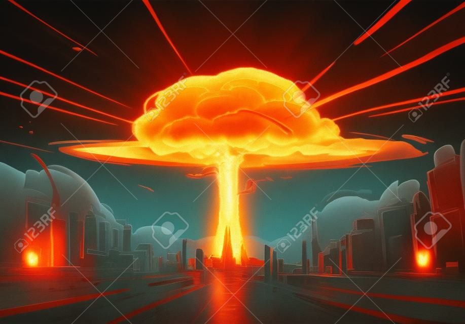Ilustración de explosión de bomba nuclear
