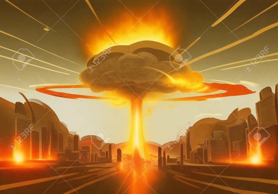 Ilustración de explosión de bomba nuclear
