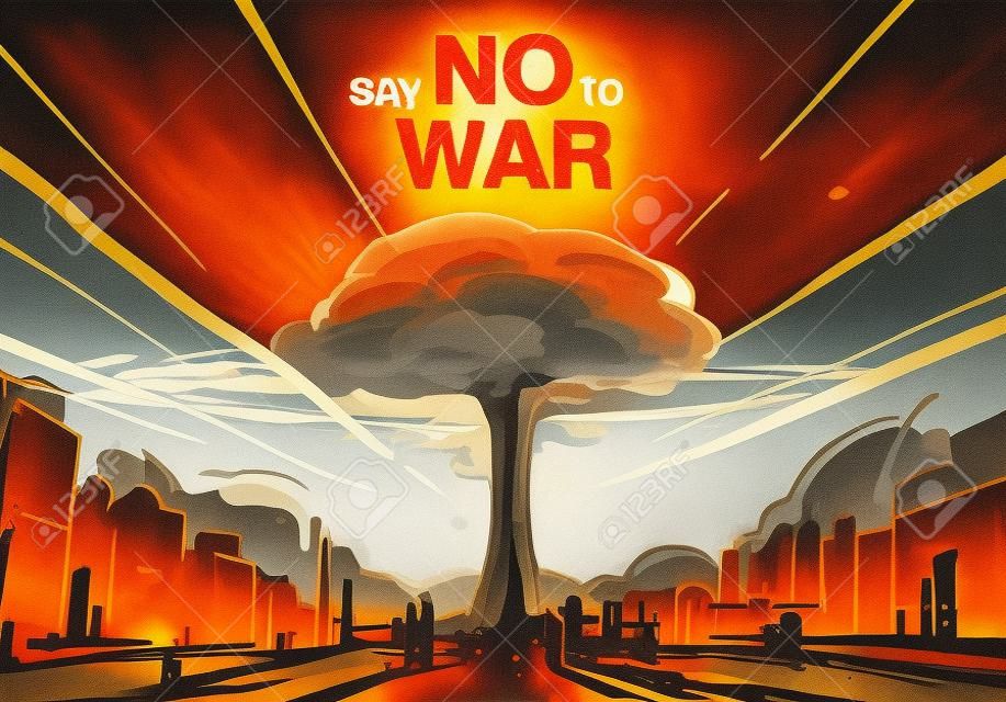 Say no to war, Nuclear bomb explosion illustration