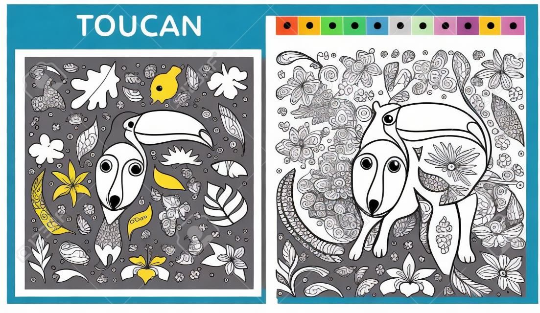 Page coloring by numbers for children and adults. Vector outline of an animal.