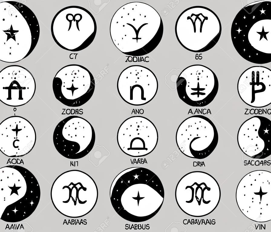 Vector silhouette design of zodiac symbols. Yin yang design with constellations. Horoscope symbols.