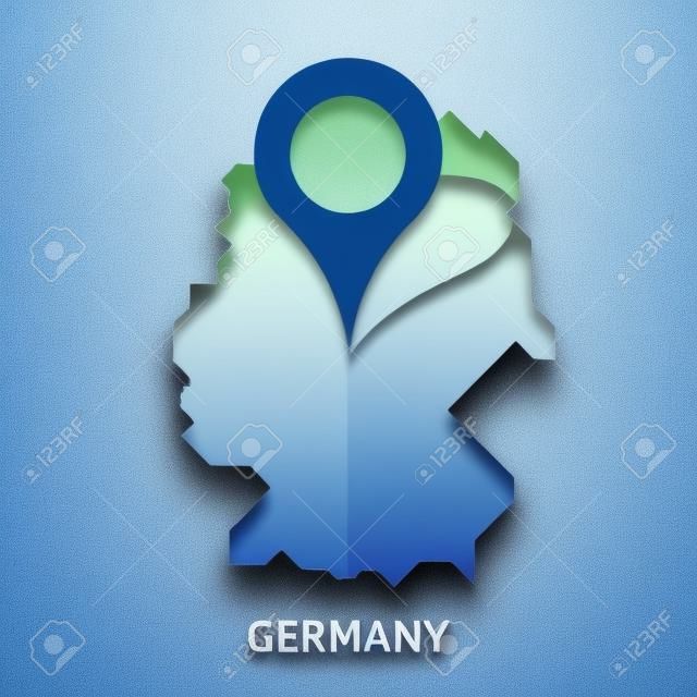 Almanya Haritası mavi arka plan üzerinde izole edilmiştir. Avrupa ülkesi.