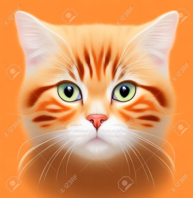 肖像画英国短い髪猫のイラスト。銅の目でかわいいオレンジ色の国内猫