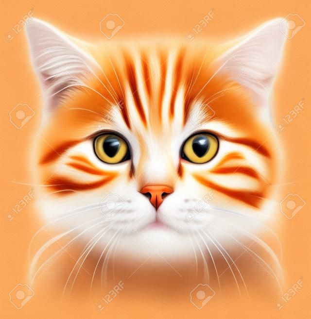 插圖肖像英國短毛貓。可愛的橙色家貓與銅的眼睛