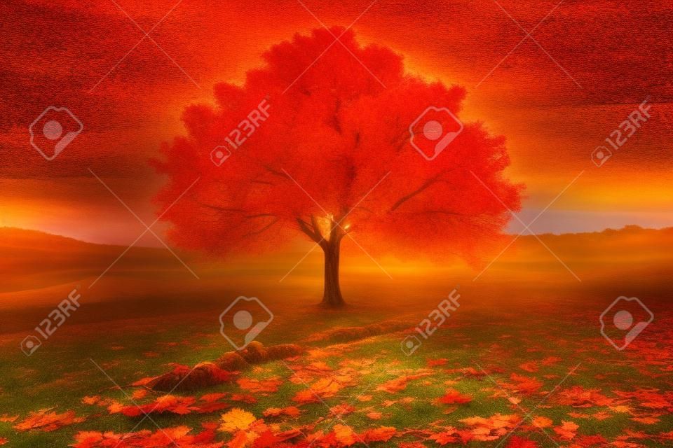 Autumn's Whispers: Tree of Life Represented by a Mesmerizing Autumn Tree. Generative AI