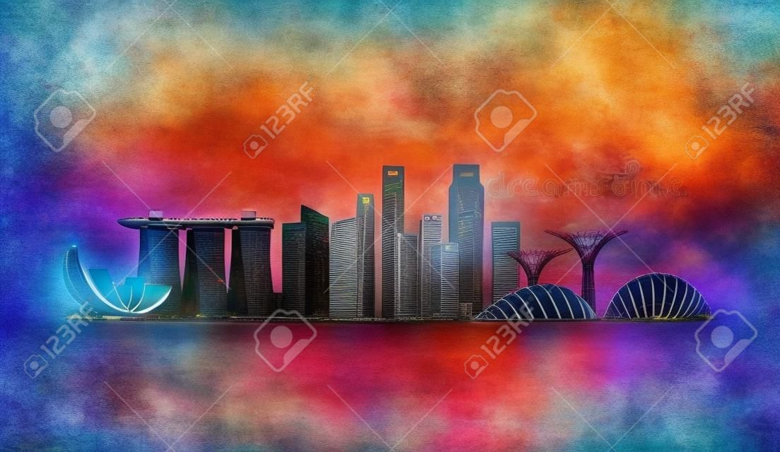 Skyline de Singapour. Lieux et monuments célèbres.