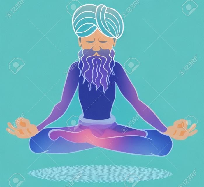 illustration of a floating and meditating yogi