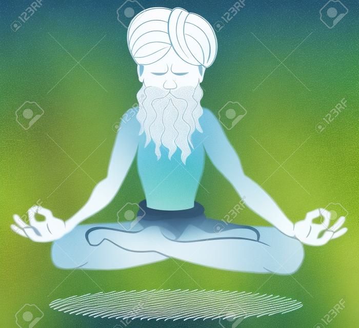 illustration of a floating and meditating yogi