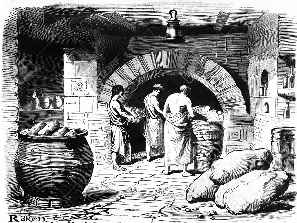 고대 로마 빵집의 빅토리아 조각. 19 세기 중반 백과 사전에서 디지털 복원 된 이미지.