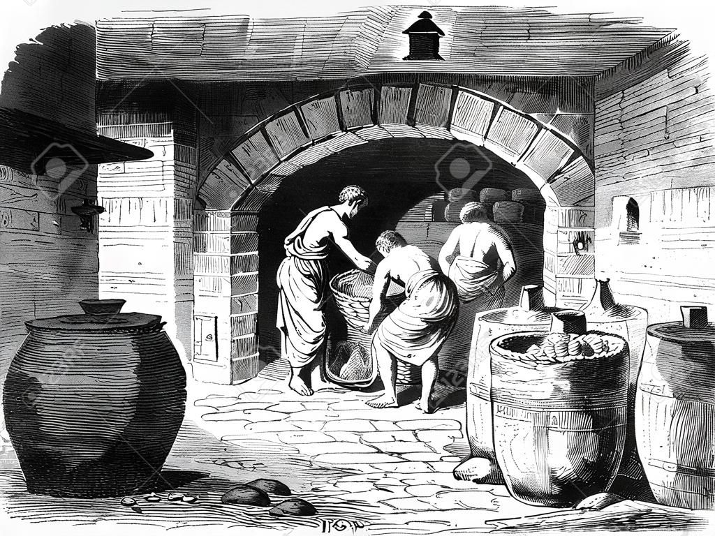 고대 로마 빵집의 빅토리아 조각. 19 세기 중반 백과 사전에서 디지털 복원 된 이미지.