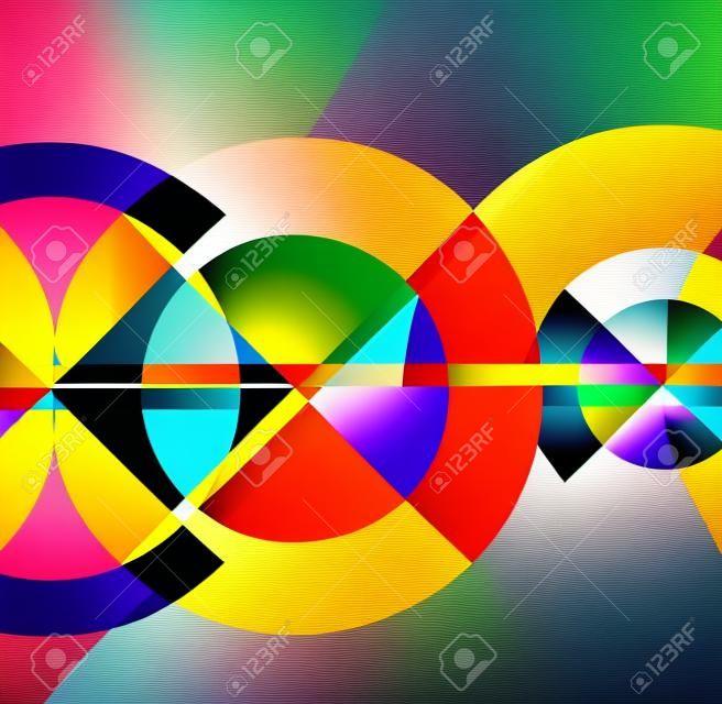 Fundo abstrato de design geométrico - círculos multicoloridos com efeitos de sombra.
