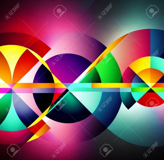 Fundo abstrato de design geométrico - círculos multicoloridos com efeitos de sombra.