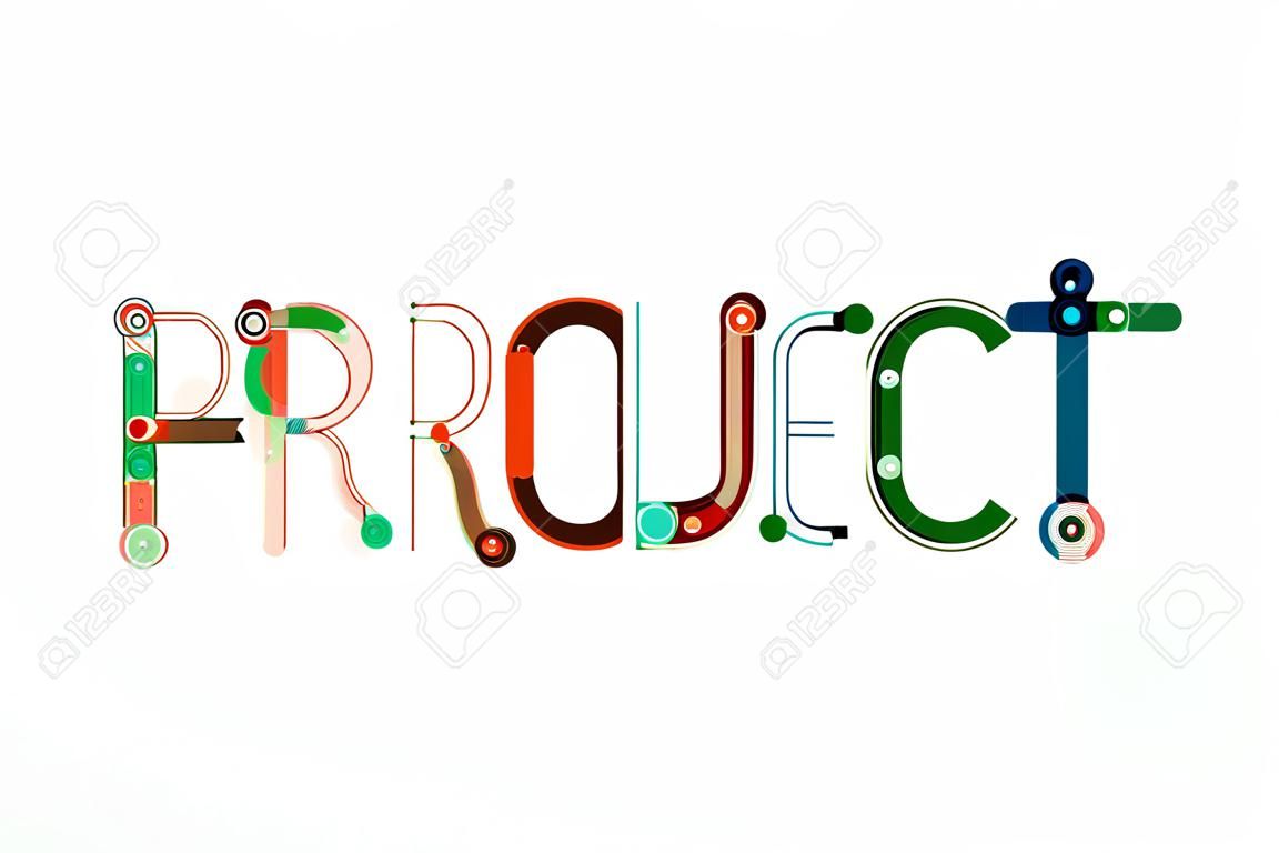 プロジェクト word レター バナー。ウェブサイト、携帯サイト、プレゼンテーションや印刷用の細い線フラット デザイン バナー