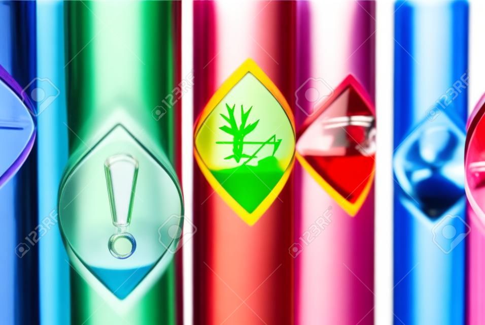 Multicolored Chemistry vials - Focus on hazardous to the environment danger