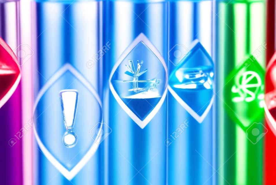 Multicolored Chemistry vials - Focus on hazardous to the environment danger
