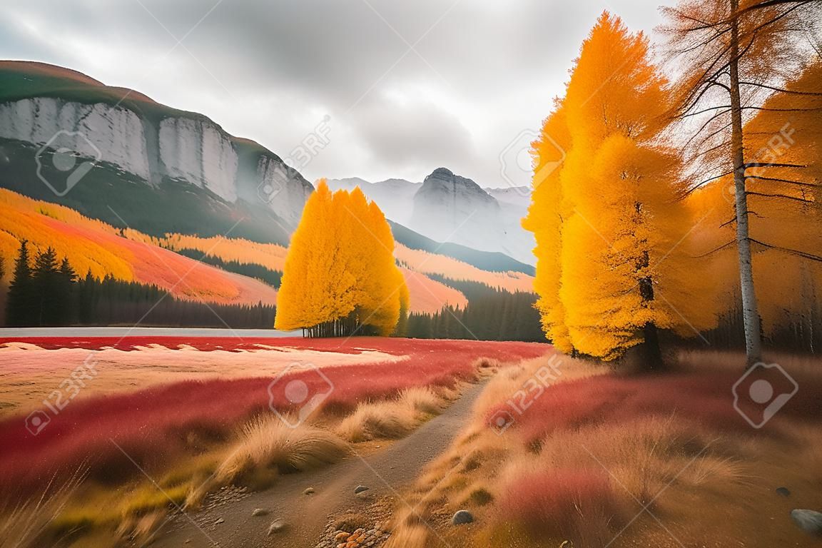 Splendid colorful autumn landscape, Autumn scene of colorful hills in popular landscape of alaska
