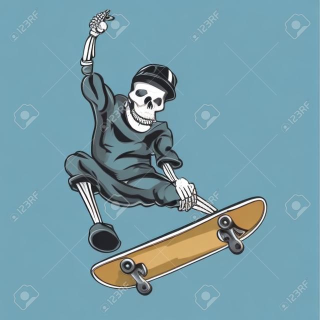 スケートボード上のスケルトンのベクトル図。