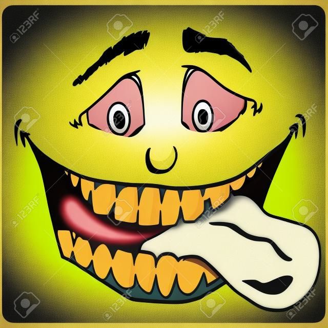 Cartoon Face of man with a big mouth. His tongue sticks out. He is hungry