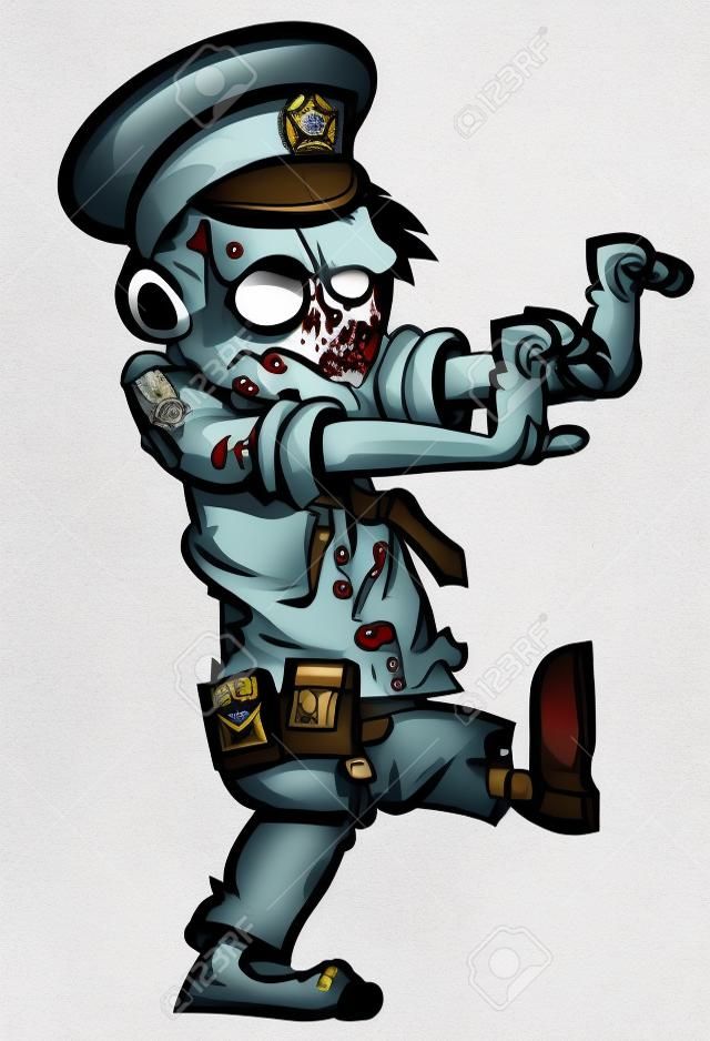 Cartoon zombie policeman isolated on white