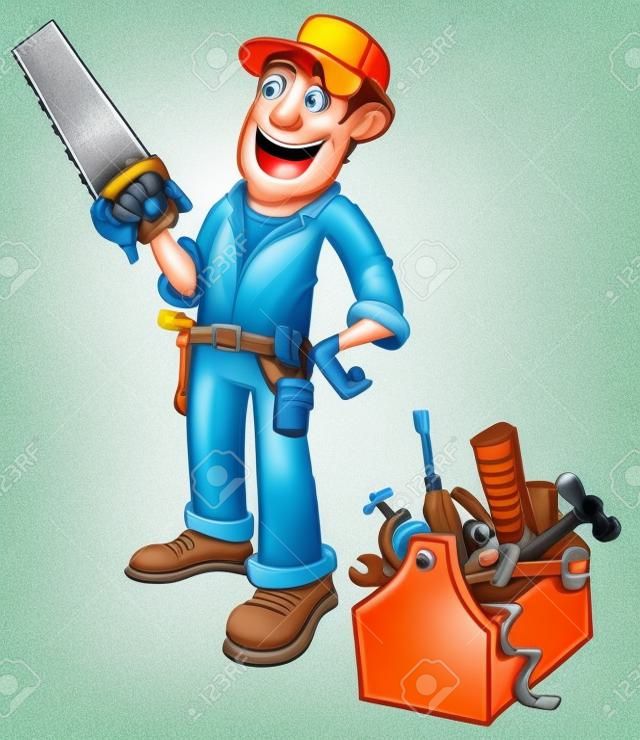 Cartoon Handyman mit Toolbox. Isoliert auf weißem