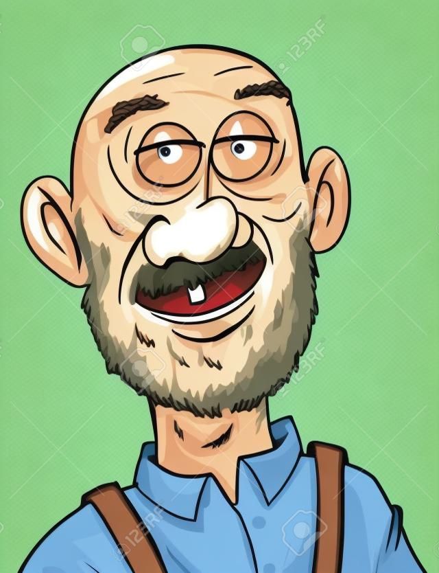 Cartoon old man with one tooth. Isolated