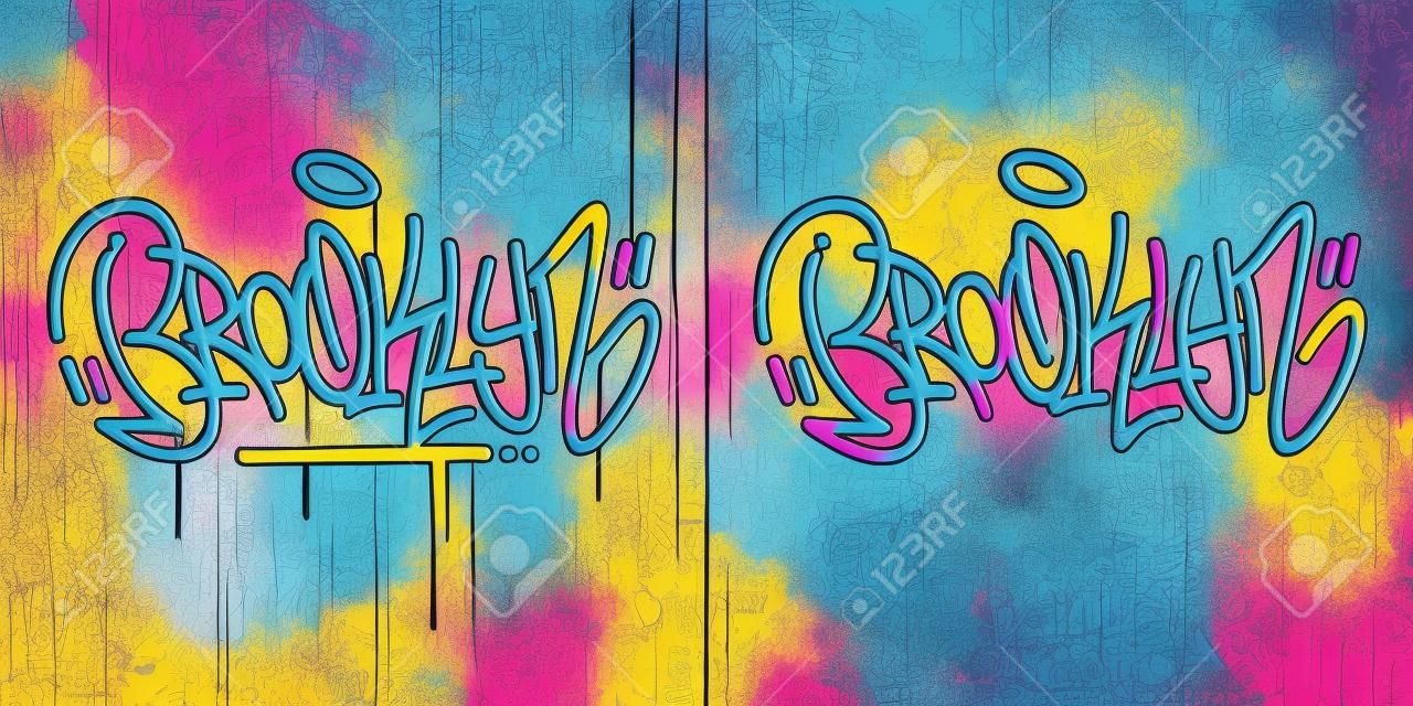 Słowo brooklyn streszczenie hip hop ręcznie napisany graffiti styl ilustracji wektorowych