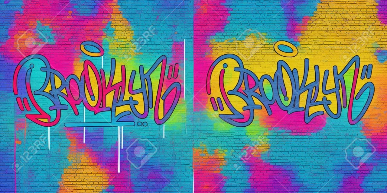 Palabra Brooklyn Resumen Hip Hop Escrito a mano Estilo Graffiti Ilustración vectorial