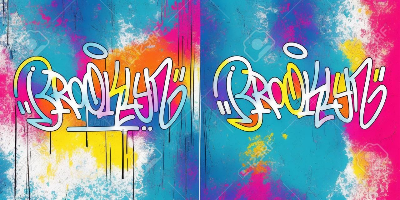 Word Brooklyn Abstract Hip Hop Hand Written Graffiti Style Vector Illustration