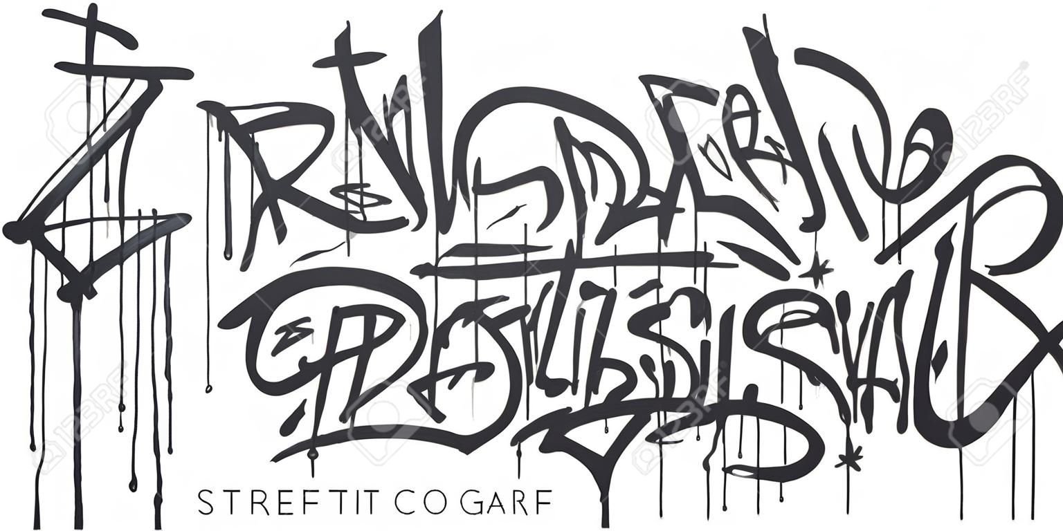 Abstract Hand Written Hip Hop Urban Street Art Graffiti Style Words Vector Illustration Set