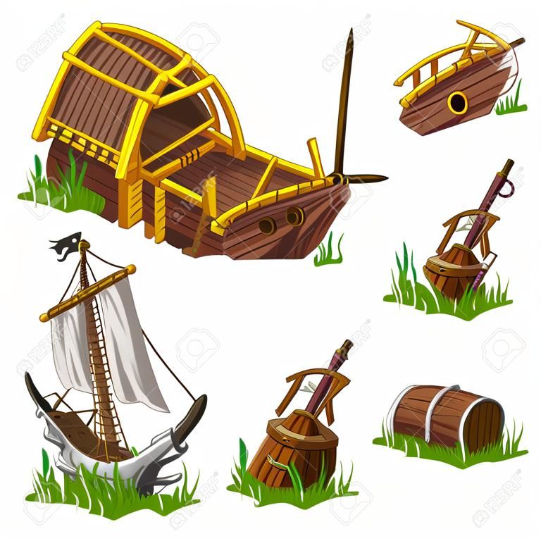 Фрагменты и части пиратского корабля, отдельные элементы изображения
