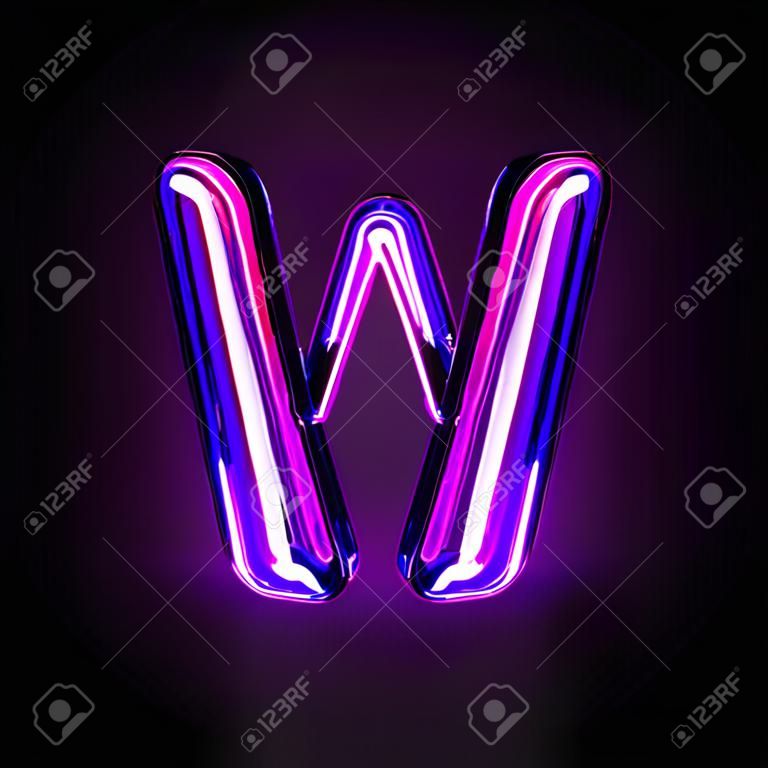 Letra M del alfabeto de brillo púrpura neón aislado en negro - Ilustración 3D de símbolos