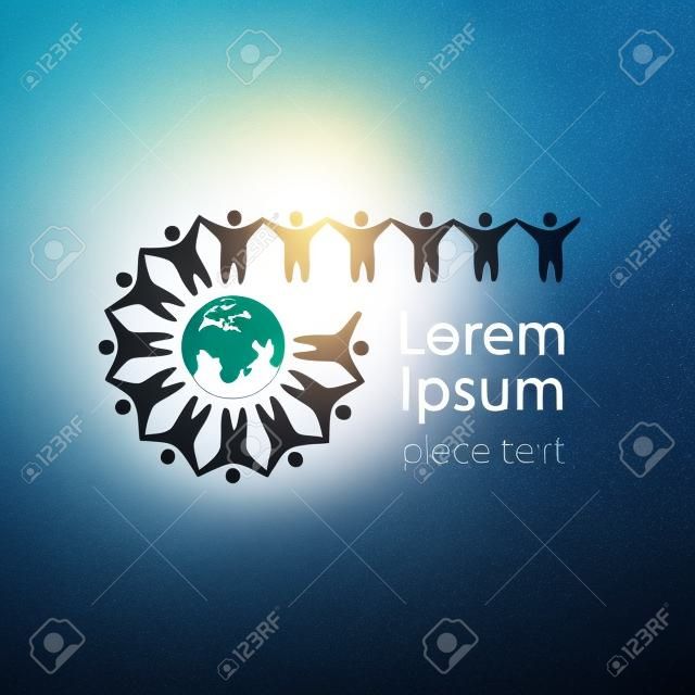 Earth globe with people Template logo - community.