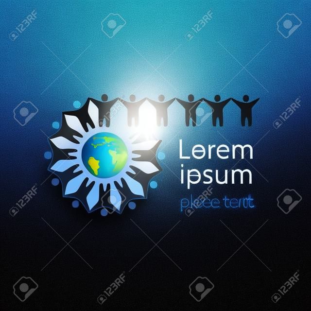 Earth globe with people Template logo - community.