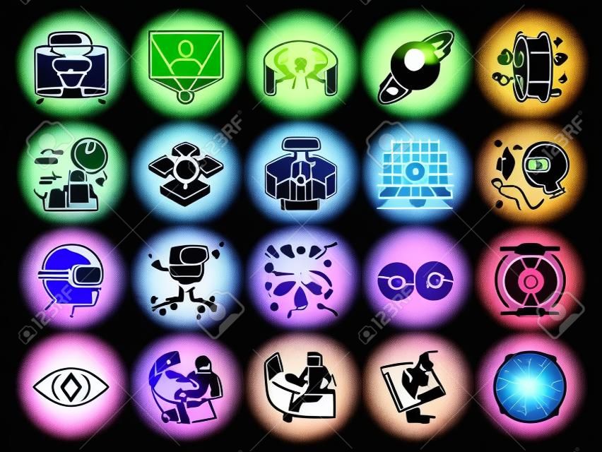Zestaw ikon linii Metaverse. zawiera ikony jako wirtualny, świat, wirtualna rzeczywistość, vr, cyfrowy, ziemia 2, futurystyczny i więcej.