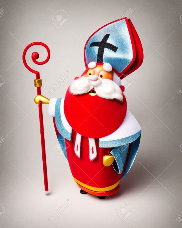 Święty Mikołaj Mikołaj lub Sinterklaas - szczęśliwy słodki na białym tle