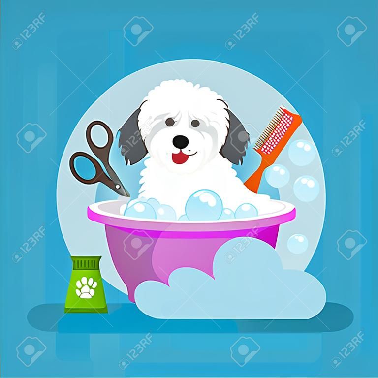 Cane igiene dei capelli. Illustrazione vettoriale Set, Pet Grooming e la cura, taglio di capelli