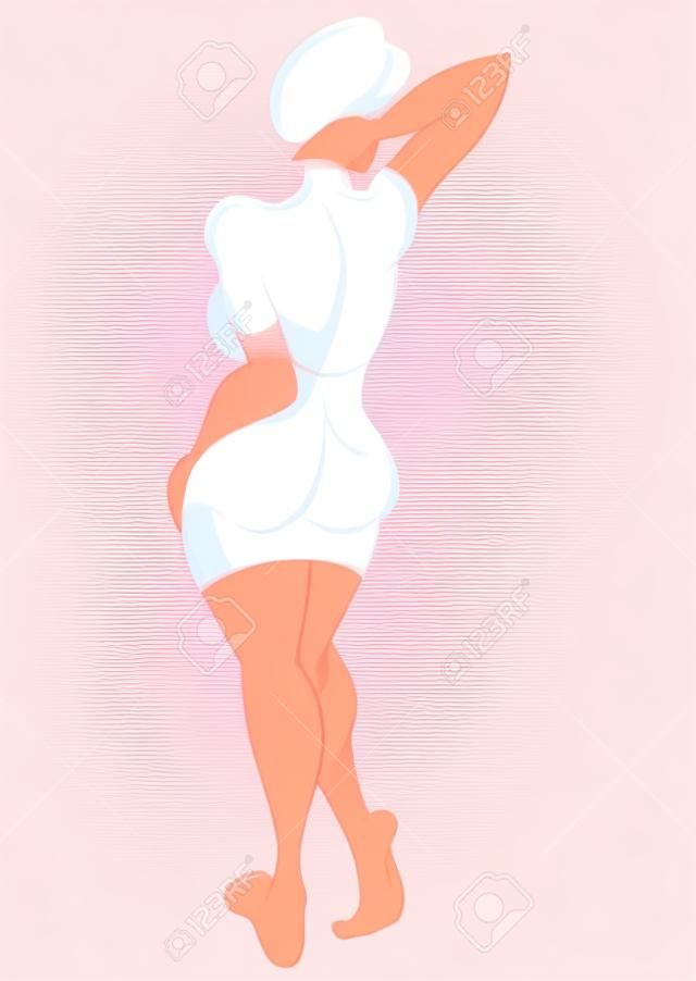 Illustration de dessin animé personnage féminin isolé sur blanc. fille de bande dessinée avec des cheveux blonds en pieds d'ours de robe rose. Vue de l'arrière.